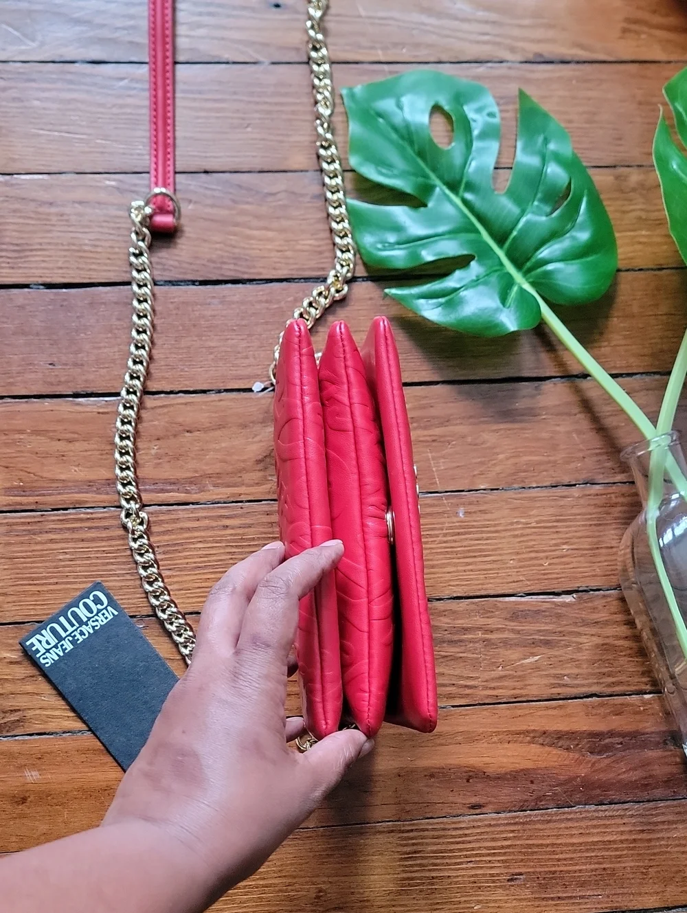 Versace Jeans Couture Red Shoulder Bag with Gold Chain (NWT)